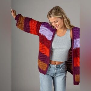 Natural Life Oversized Striped Color Block Chunky Knit Cardigan Sweater Size S/M